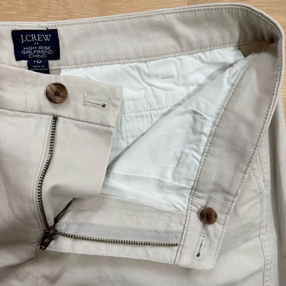 J. Crew Women's High Rise Girlfriend Chino Pant Straight Leg Khaki Stone 10